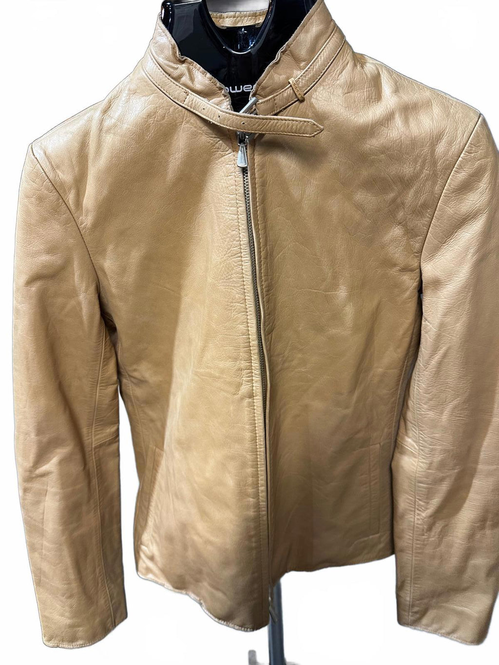 Armani Exchange Genuine Leather Jacket Tan S Zip Moto