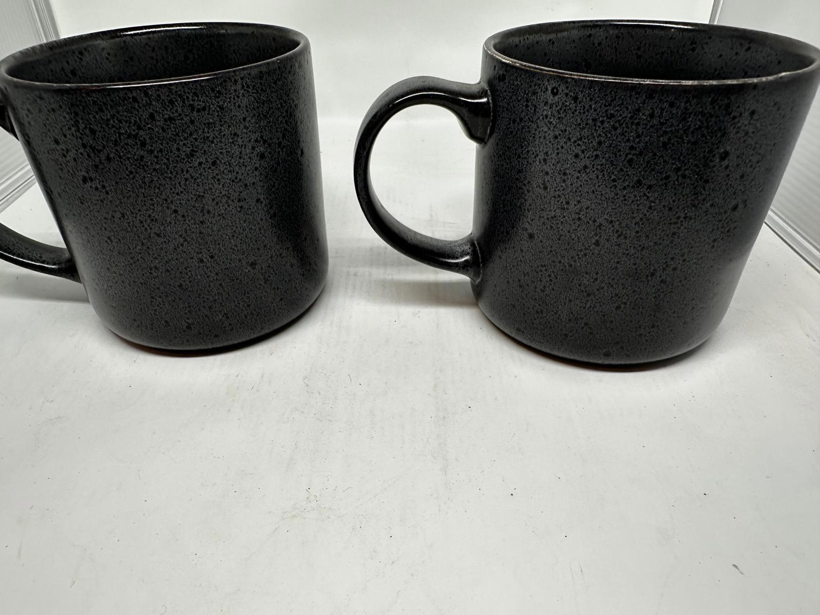 Vintage Black Speckled Stoneware Mugs –Set of 2 Heavyweight 1970s Ceramic Cups