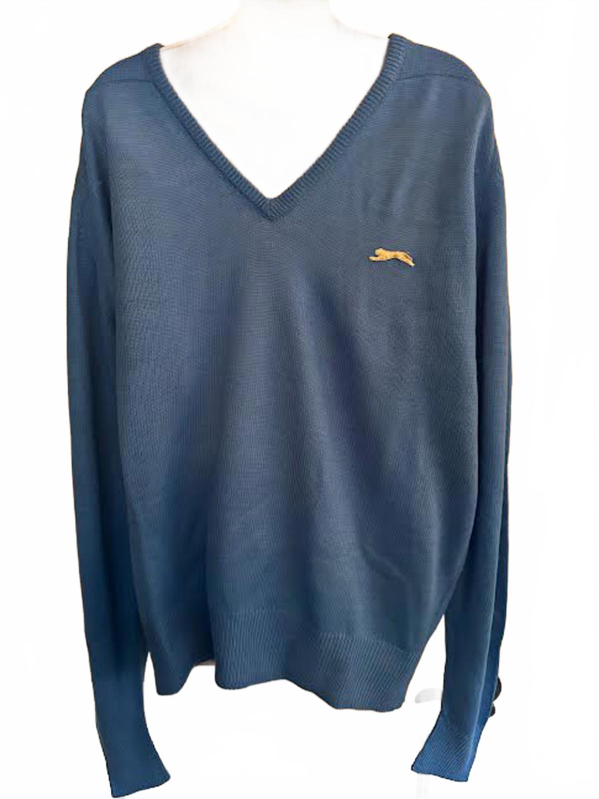 Vintage Slazenger V-Neck Sweater Sky Blue Logo Men L