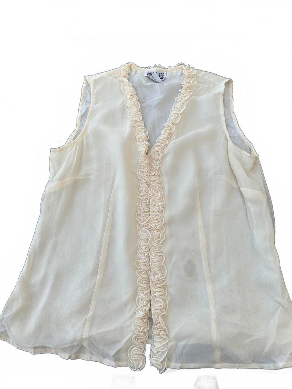 Robbie Bee Silk Ruffle Blouse Size 10 Ivory