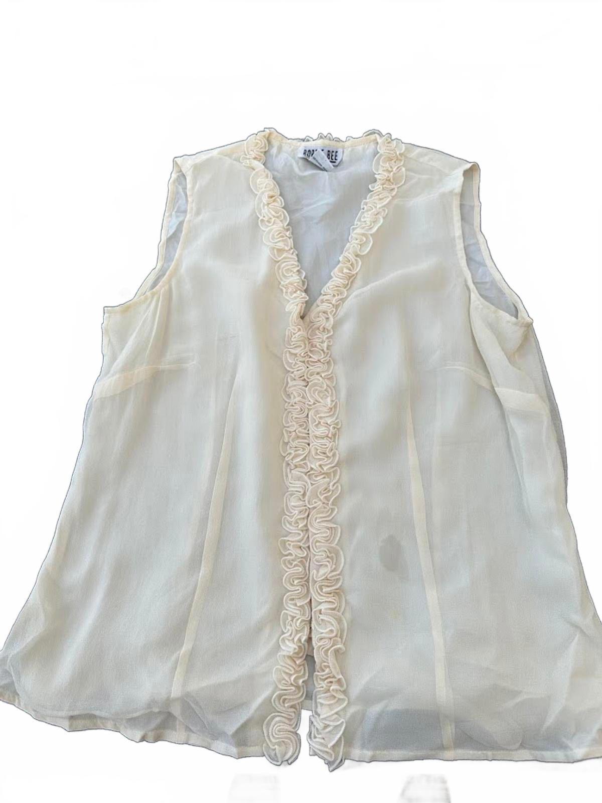 Robbie Bee Silk Ruffle Blouse Size 10 Ivory