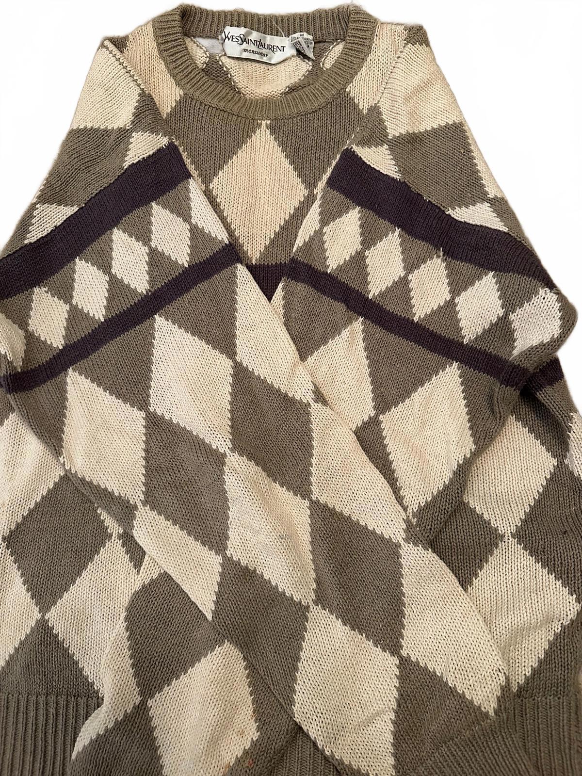 Vintage Yves Saint Laurent YSL Argyle Knit Sweater M