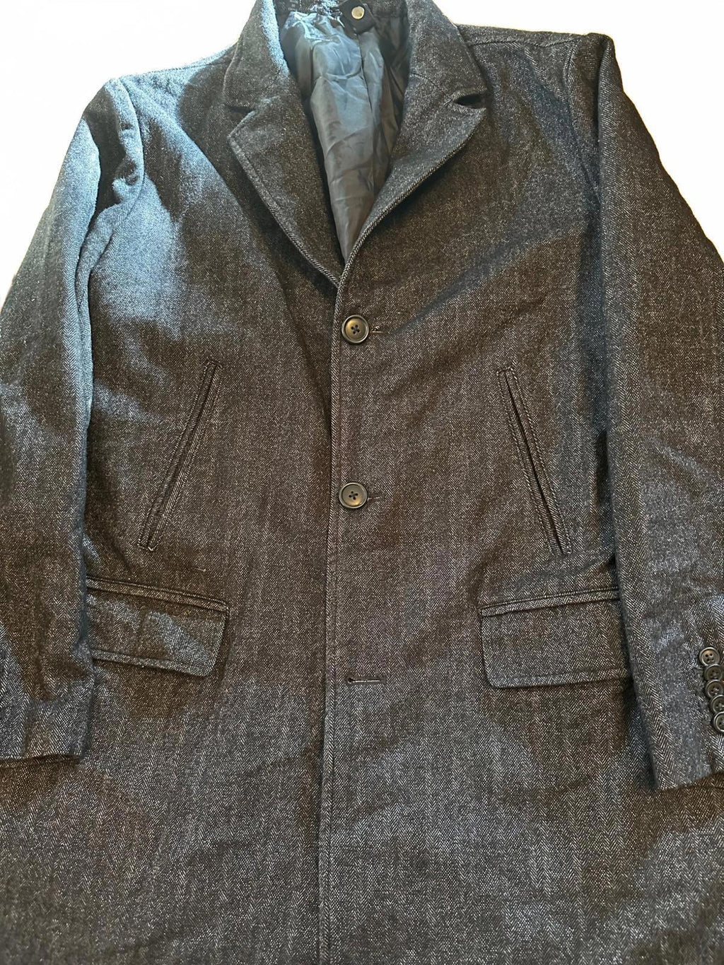 Vintage Wool Herringbone Overcoat Men’s Medium