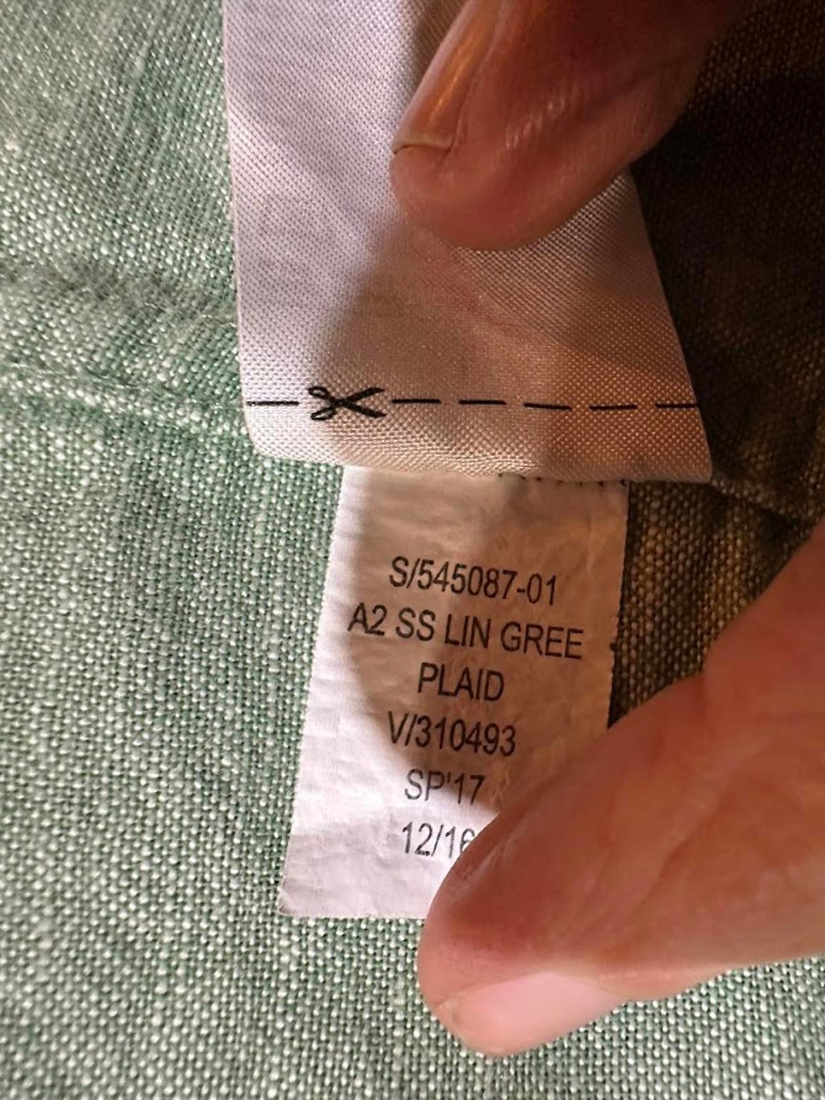 Banana Republic Linen Green Plaid Shirt L