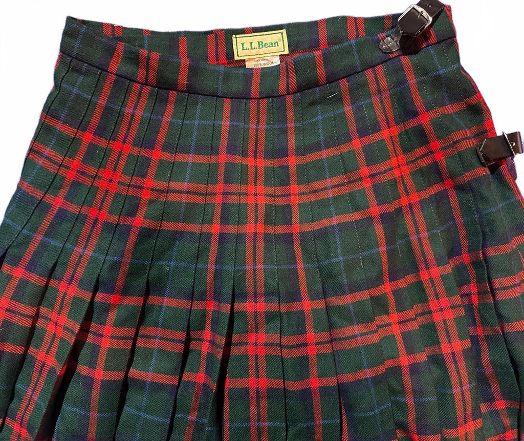 Vintage L.L. Bean 100% Wool Plaid/Tartan Pleated Skirt — Made in Scotland