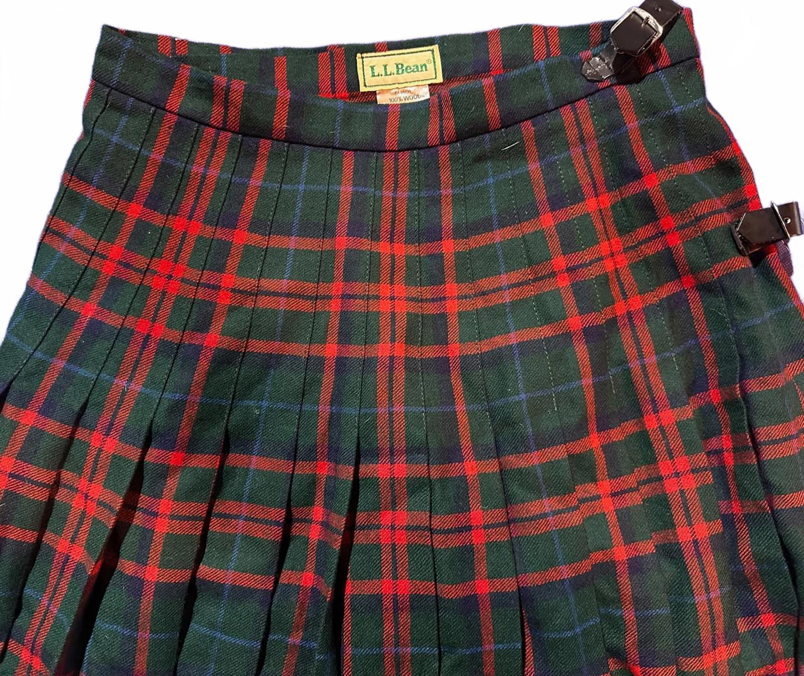 Vintage L.L. Bean 100% Wool Plaid/Tartan Pleated Skirt — Made in Scotland