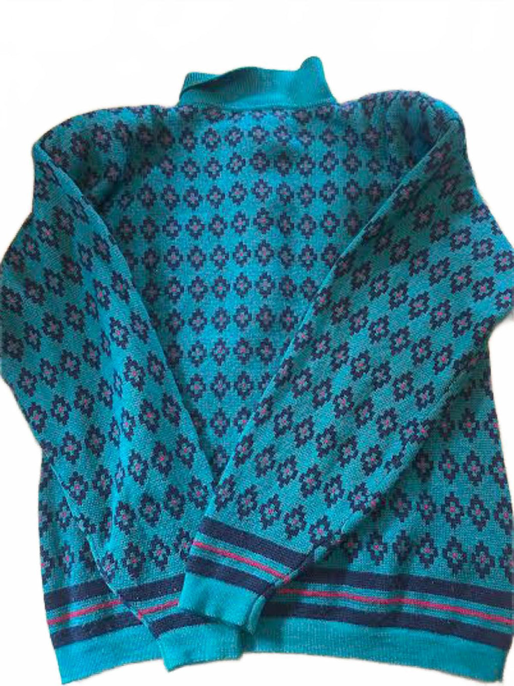 Vintage Nordstrom Teal Geometric Knit Polo Sweater S