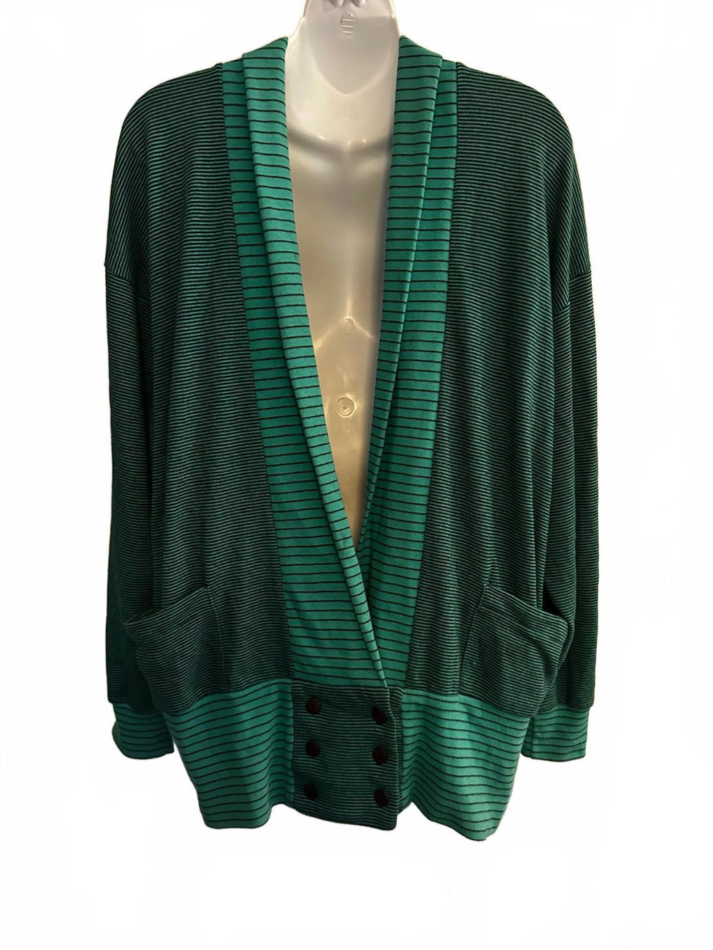Nordstrom Active Sports Green Striped Cotton Cardigan