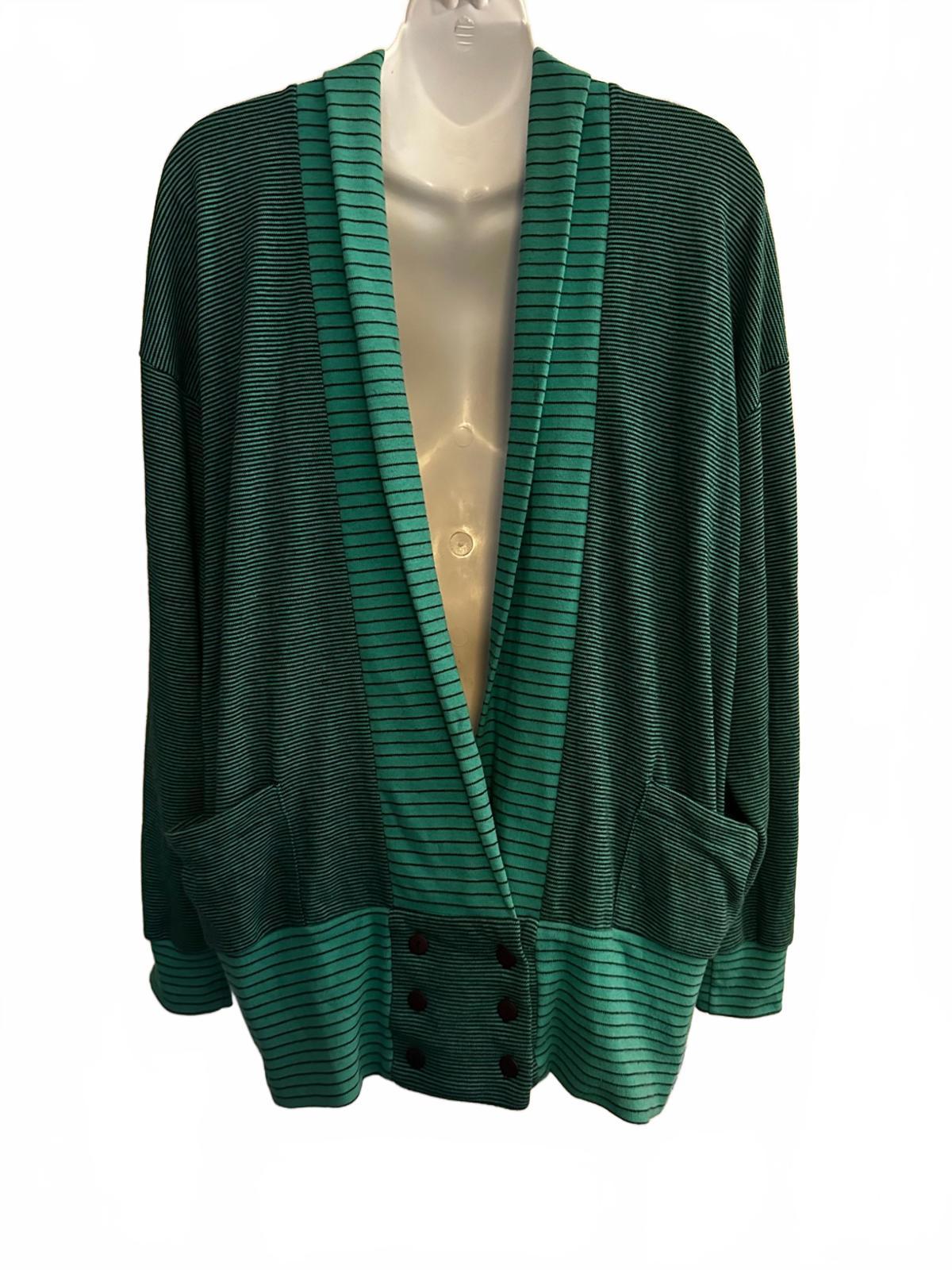Nordstrom Active Sports Green Striped Cotton Cardigan