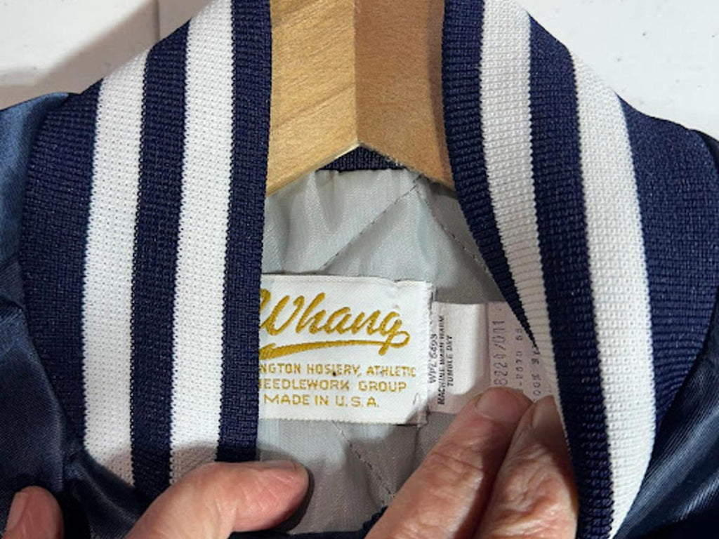 Vintage Whang Satin Varsity Bomber Jacket Navy Blue