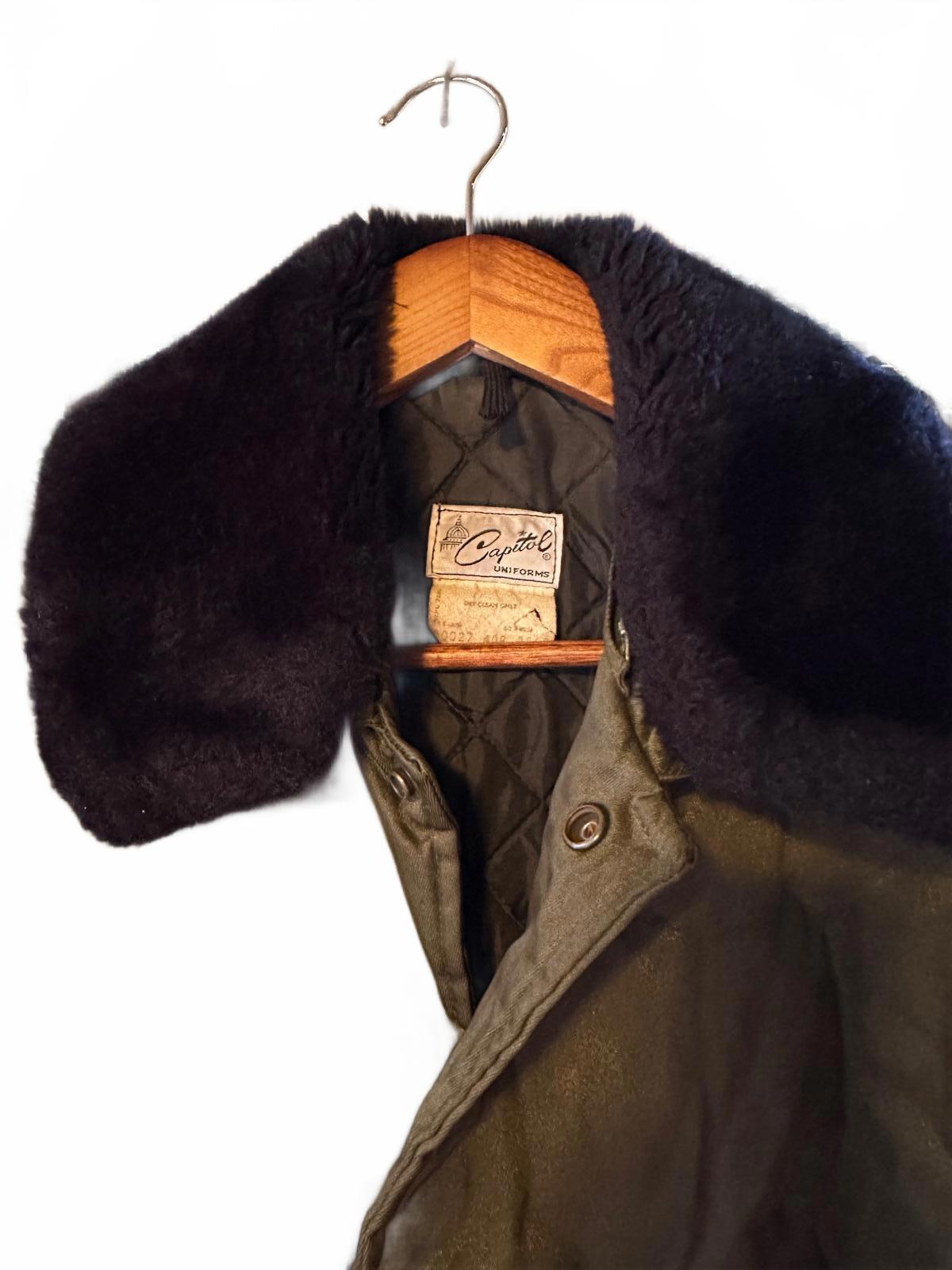 Vintage Capitol Uniform Olive Bomber Jacket Faux Fur Collar