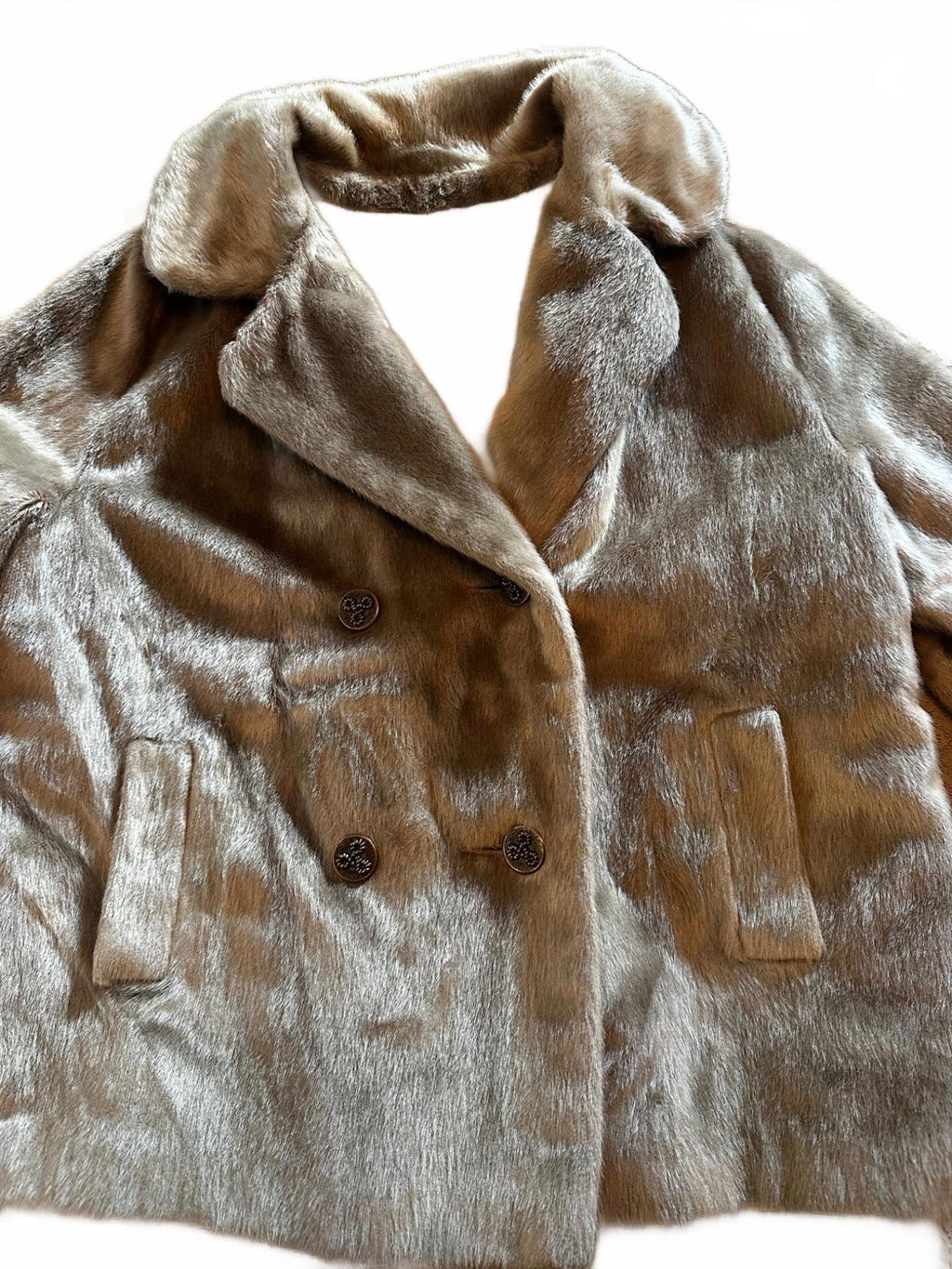 Vintage Beige Fur Coat Double-Breasted 26.5″ Length