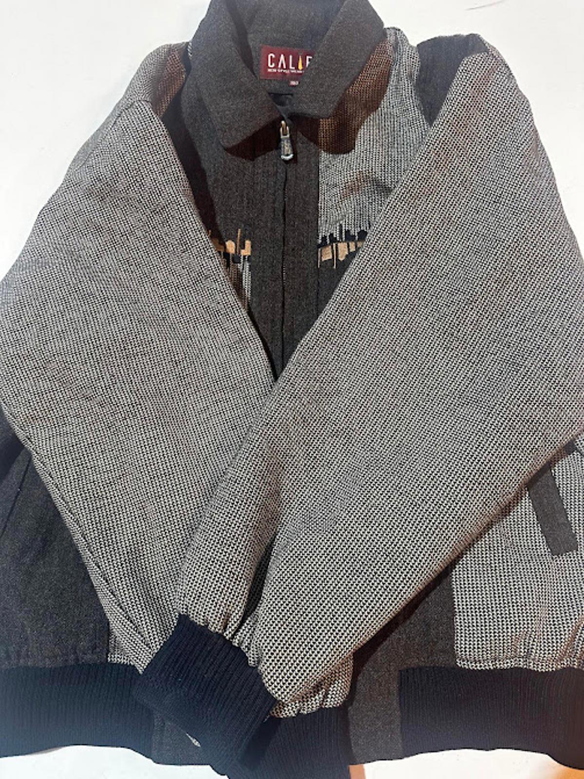 Vintage Califf Gray Black Patterned Knit Bomber Jacket