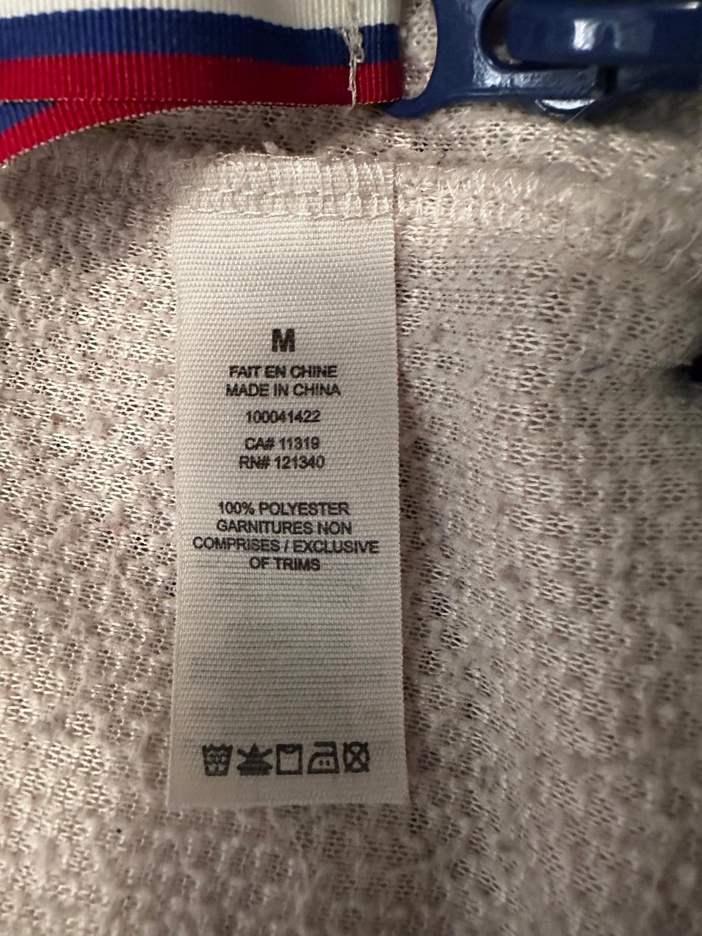 Garage Sherpa Fleece Zip Jacket Cream Red Blue Stripe M
