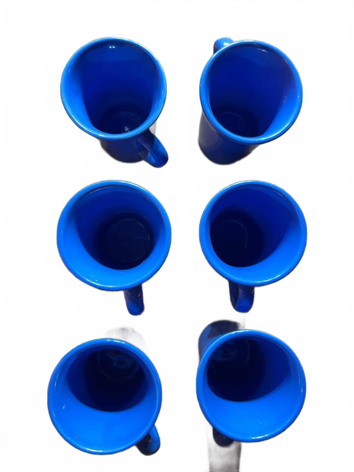 Vintage Cobalt Blue Stoneware Coffee Mugs Set of 6