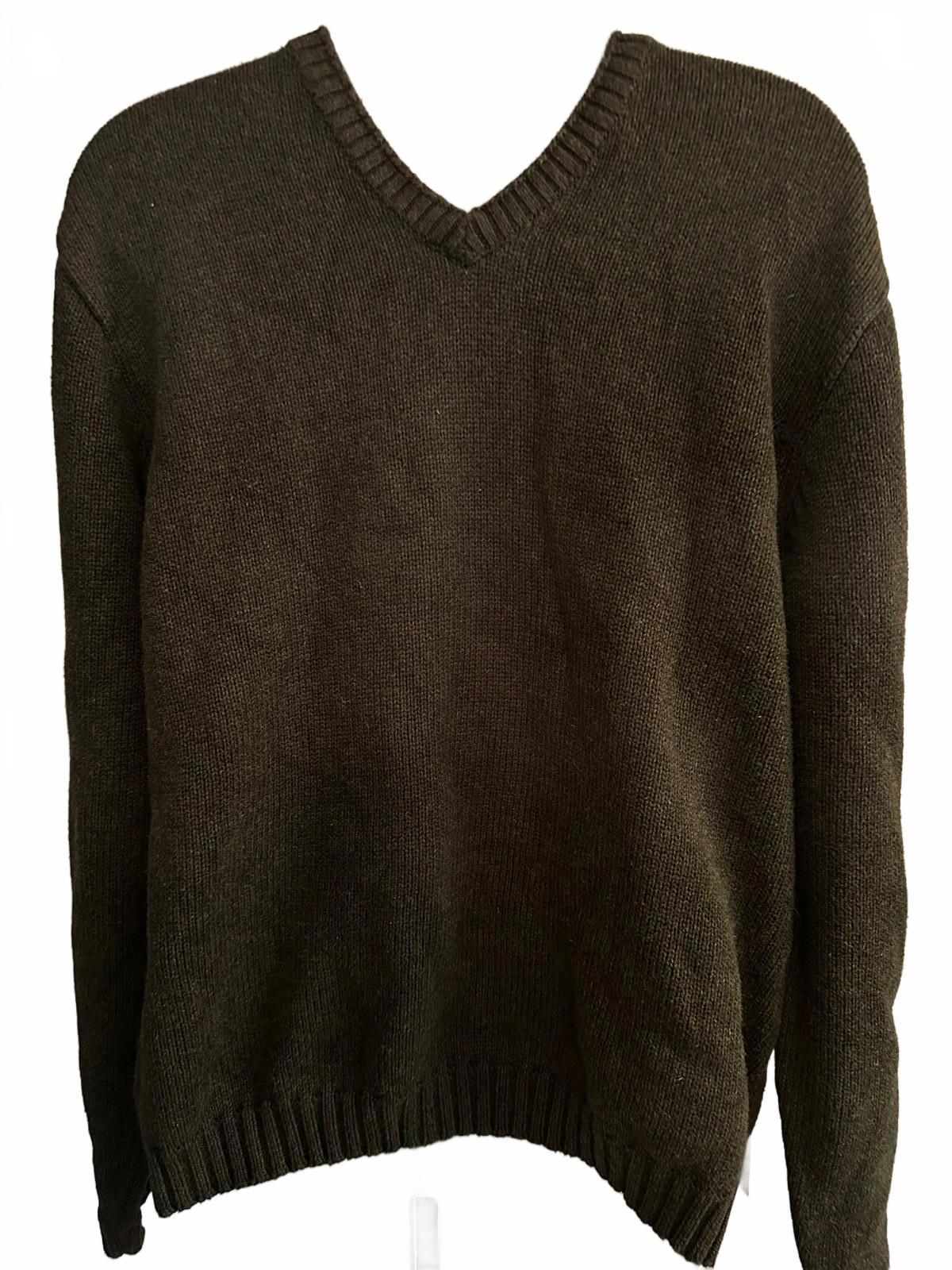 J.Crew Olive Green Cotton V-Neck Sweater Medium