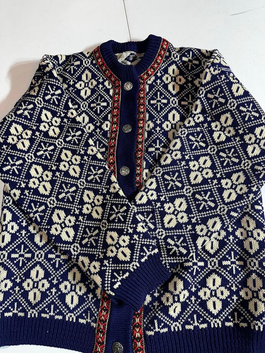 Vintage Norwegian Wool Cardigan Pewter Buttons Nordic Knit