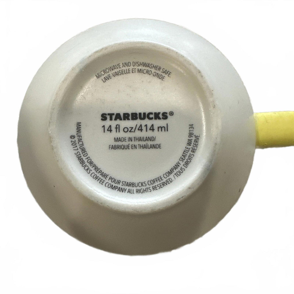 Starbucks 2017 Winking Eye 14oz Coffee Cup Mug Off White Yellow Handle Eyelashes