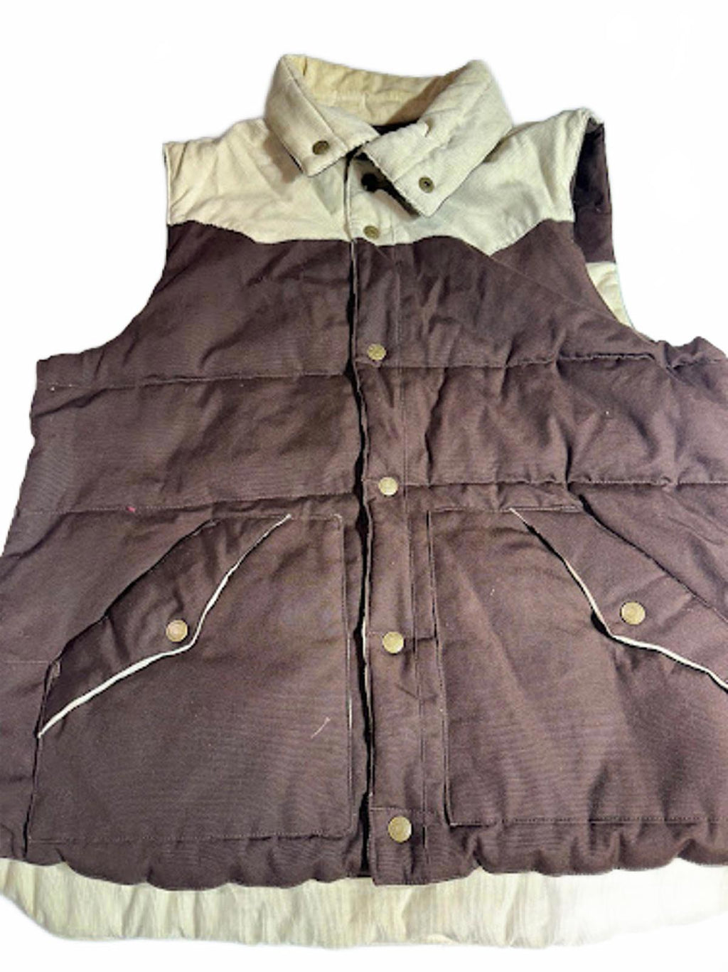 Vintage Blue Sky Quilted Snap Vest Brown Cream