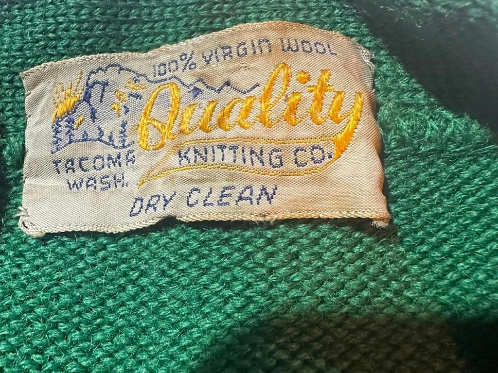Vintage Green Wool Sweater w Moth Wear Distressed