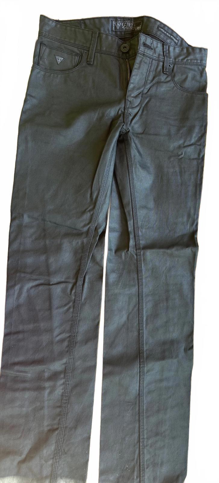 Guess Lincoln Slim Straight Coated Black Jeans Men's 30x32 Leather Look Denim