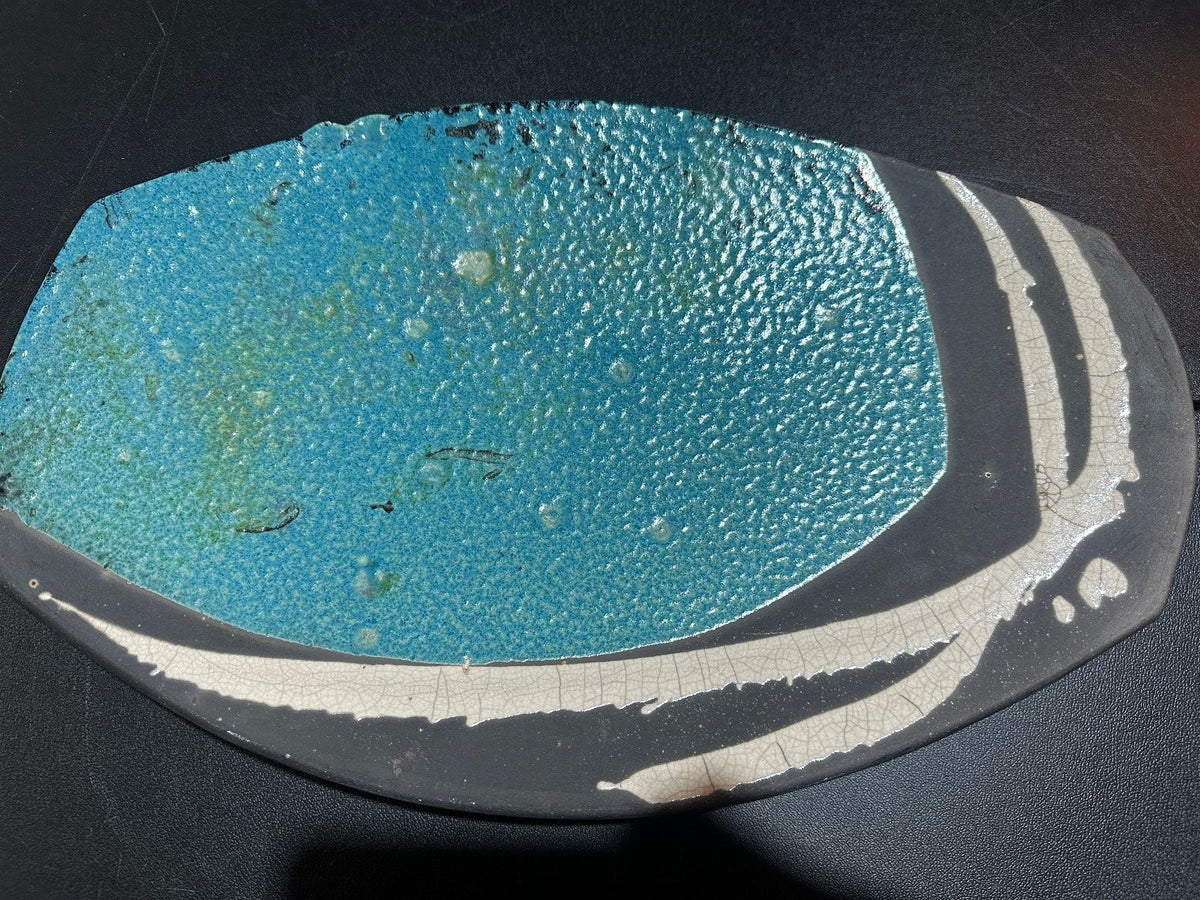 Large Signed Studio Pottery Turquoise Platter 18"