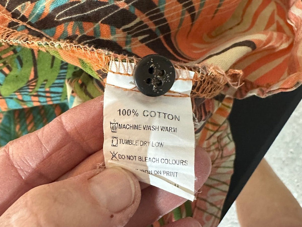 Aisokula by Fiji Orange Tropical Hawaiian Shirt S