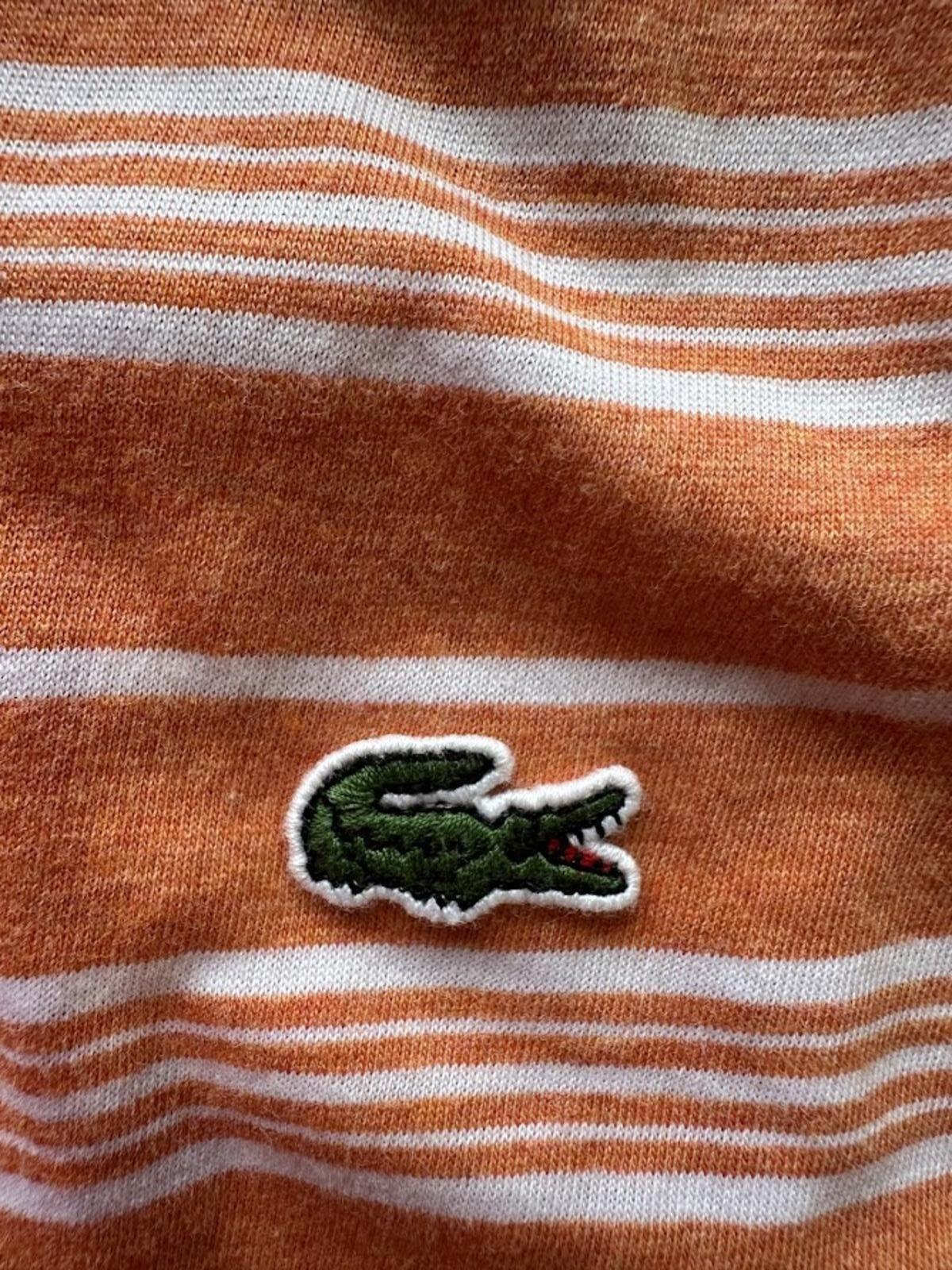 Lacoste Orange Stripe V-Neck Tee L