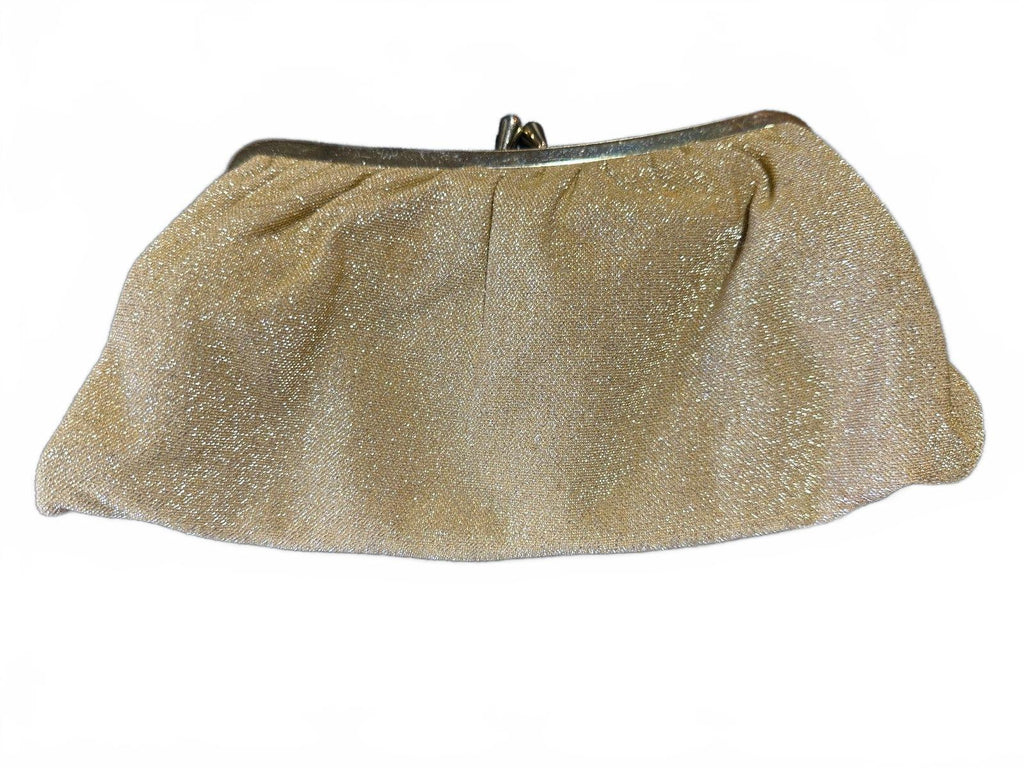 Vintage Gold Lame Kiss Lock Clutch Evening Purse