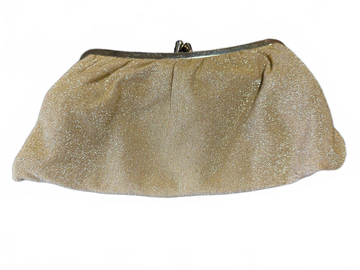 Vintage Gold Lame Kiss Lock Clutch Evening Purse