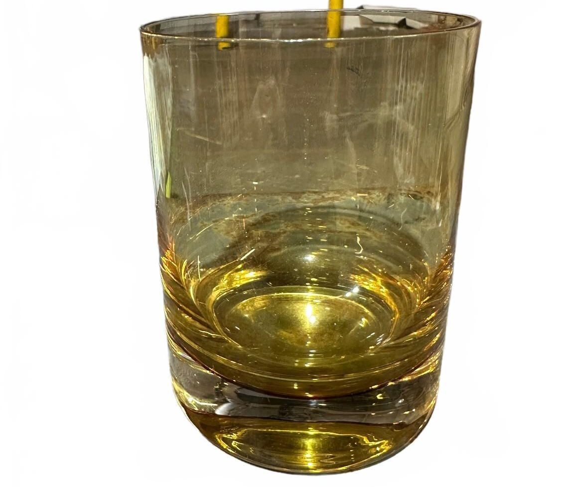 Vintage Amber Gold Heavy Base Tumbler Rocks Glass