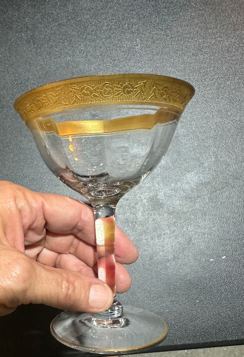 4 Vintage Gold Encrusted Champagne Sherbet Glasses