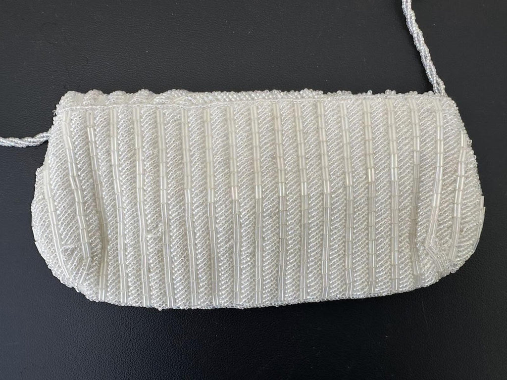 Vintage White Beaded Shoulder Clutch Wedding