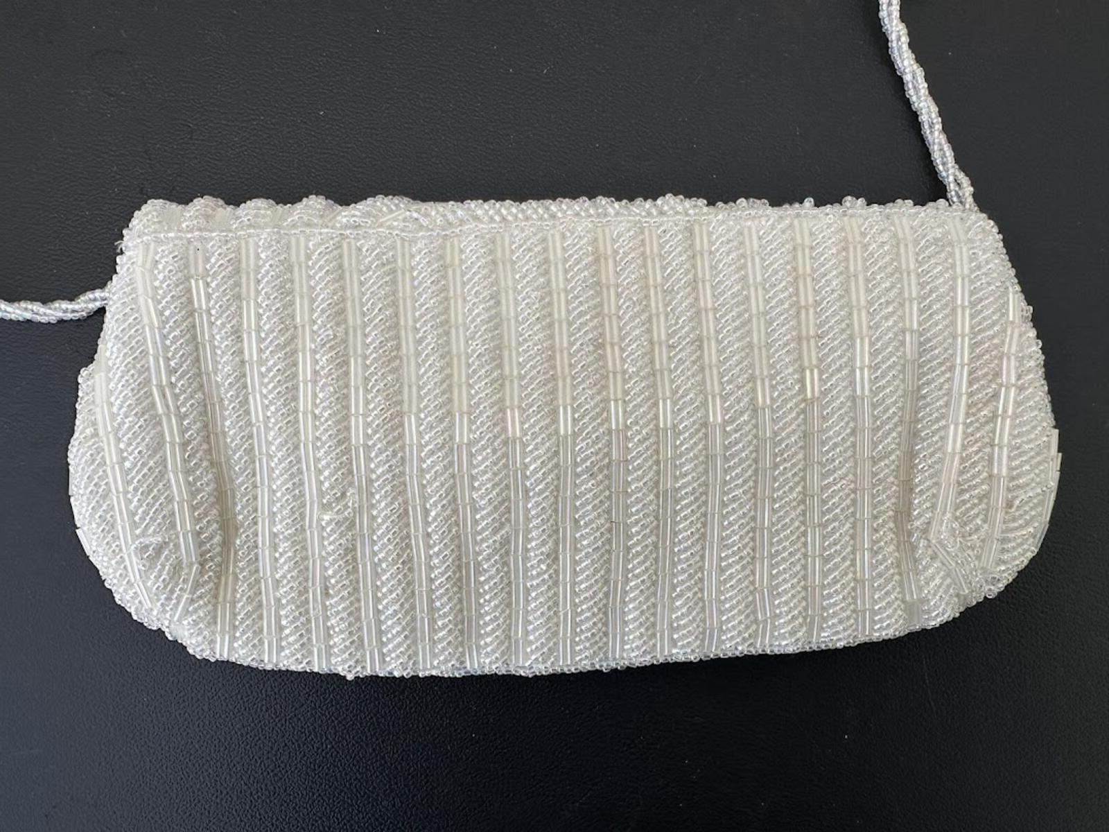 Vintage White Beaded Shoulder Clutch Wedding
