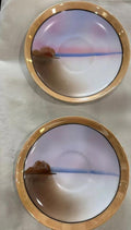 Vintage Hand Painted Japanese Lusterware Plates Set Of 2. Gold Rimmed