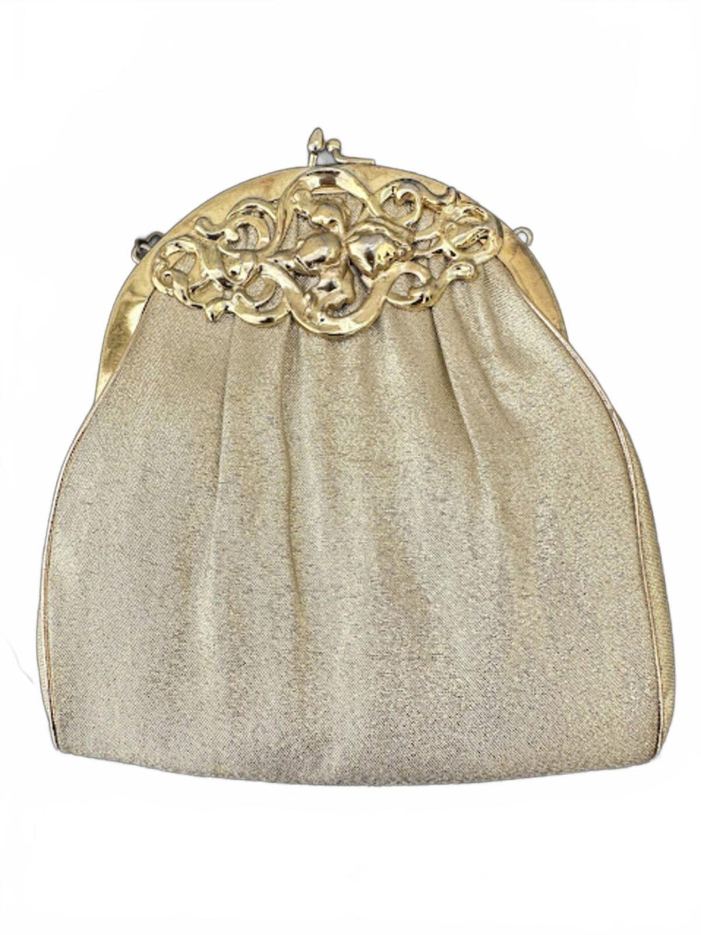 Vintage Gold Lamé Kiss Lock Evening Clutch