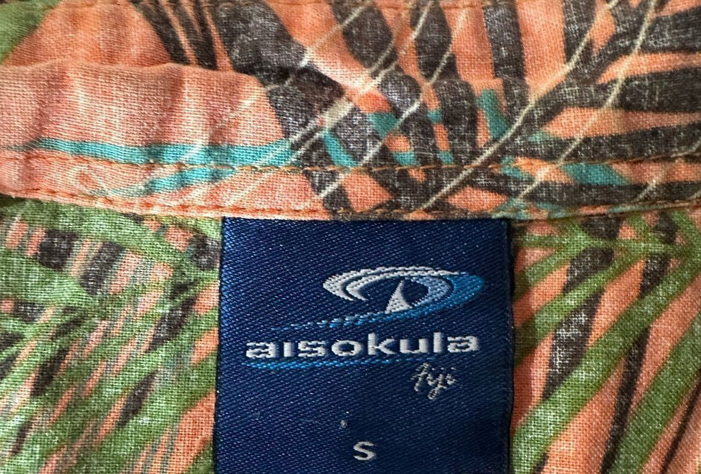 Aisokula by Fiji Orange Tropical Hawaiian Shirt S