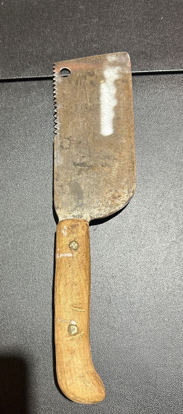 Vintage Butcher Meat Cleaver Serrated Spine Wood Handle