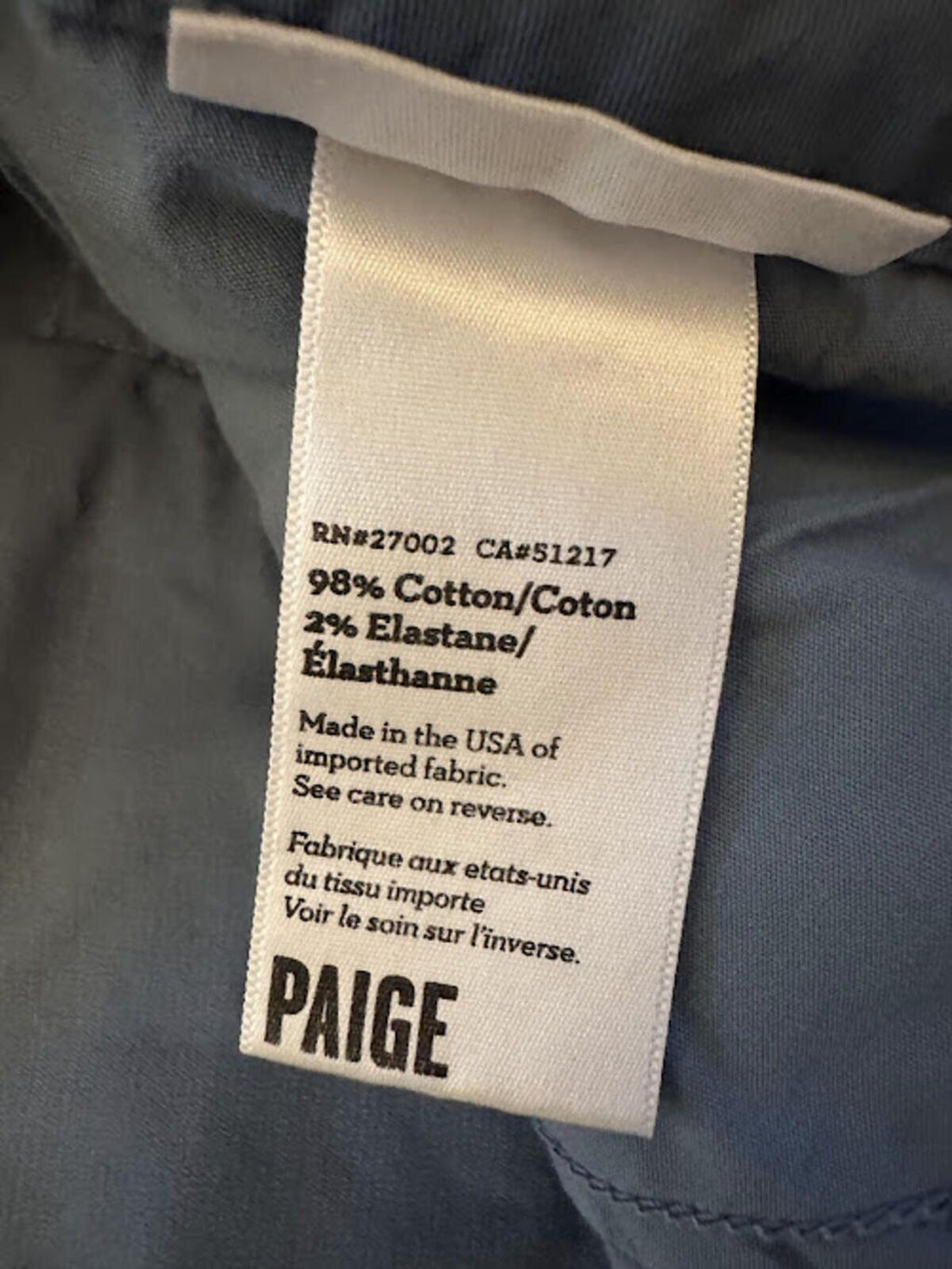 Paige Light Blue Chino Pants USA Made 36x29