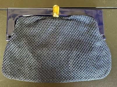 Axiom Navy Satin Mesh Frame Clutch Purse