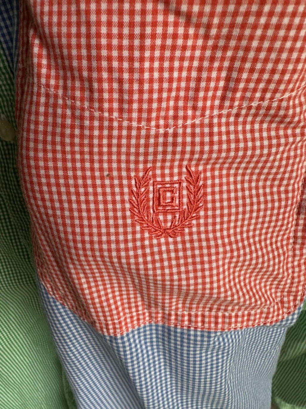 Chaps Colorblock Gingham Shirt L Patchwork