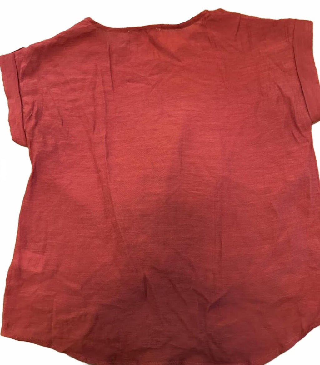 E&M Red/Rust Twist Front Top L NWT