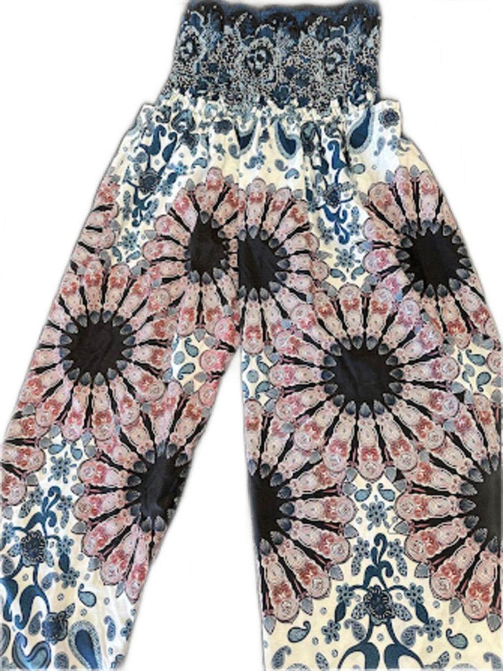 Boho Harem Jogger Pants Blue Floral Print