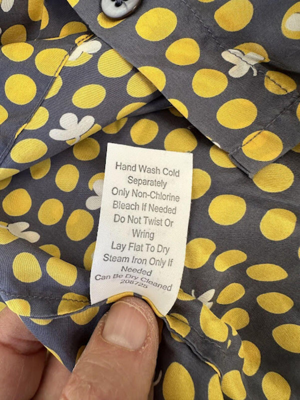 CAbi Silk Polka Dot Blouse Gray Yellow M