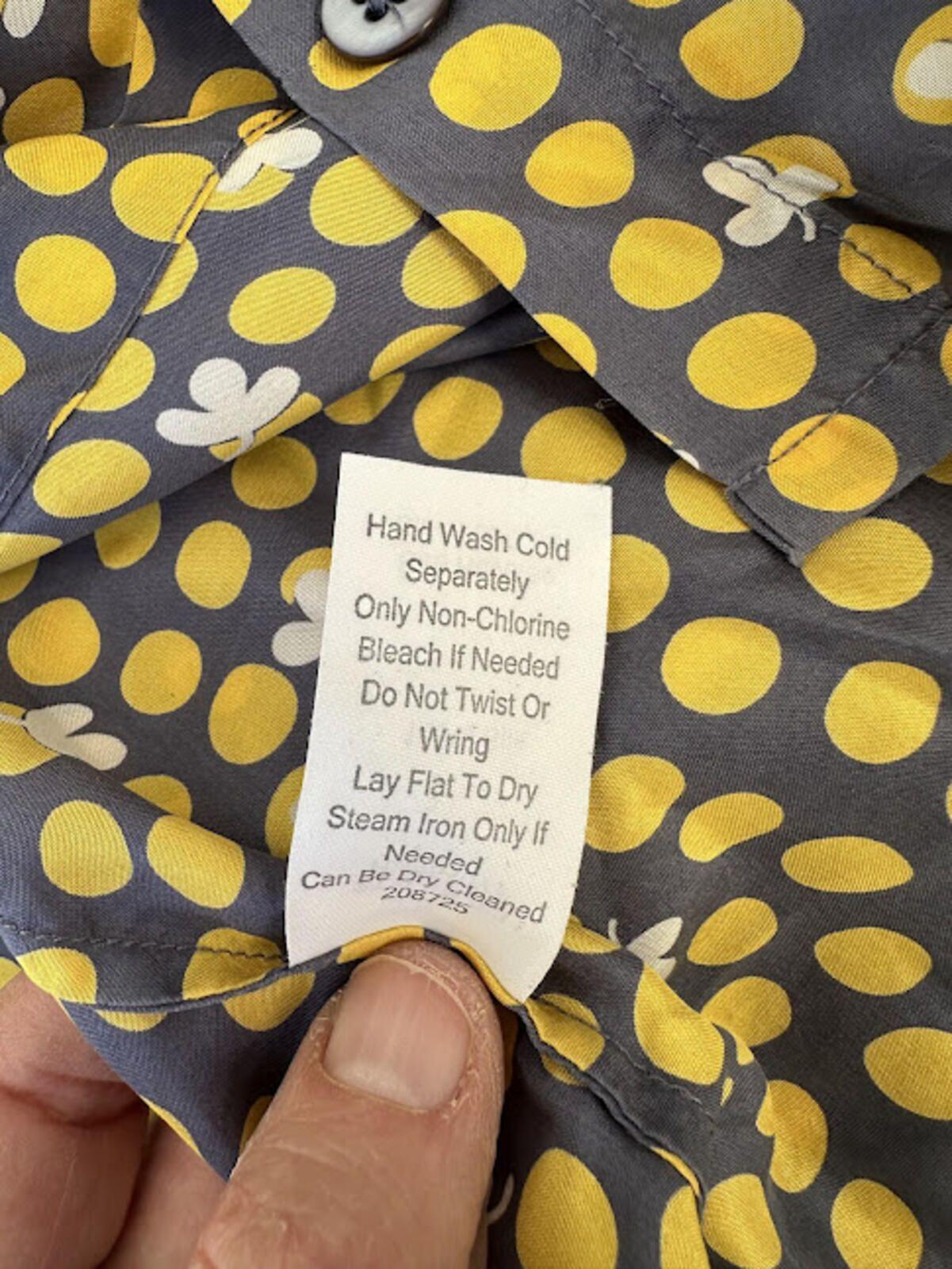 CAbi Silk Polka Dot Blouse Gray Yellow M