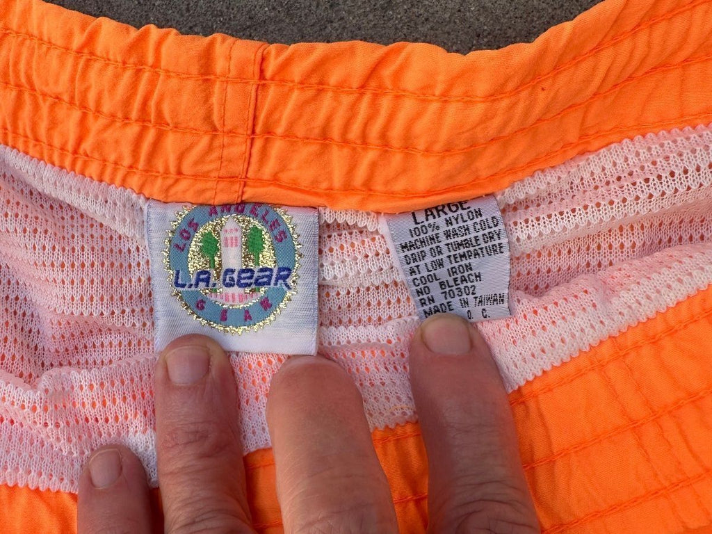Vintage LA Gear Neon Orange Swim Trunks Large 80s 90s