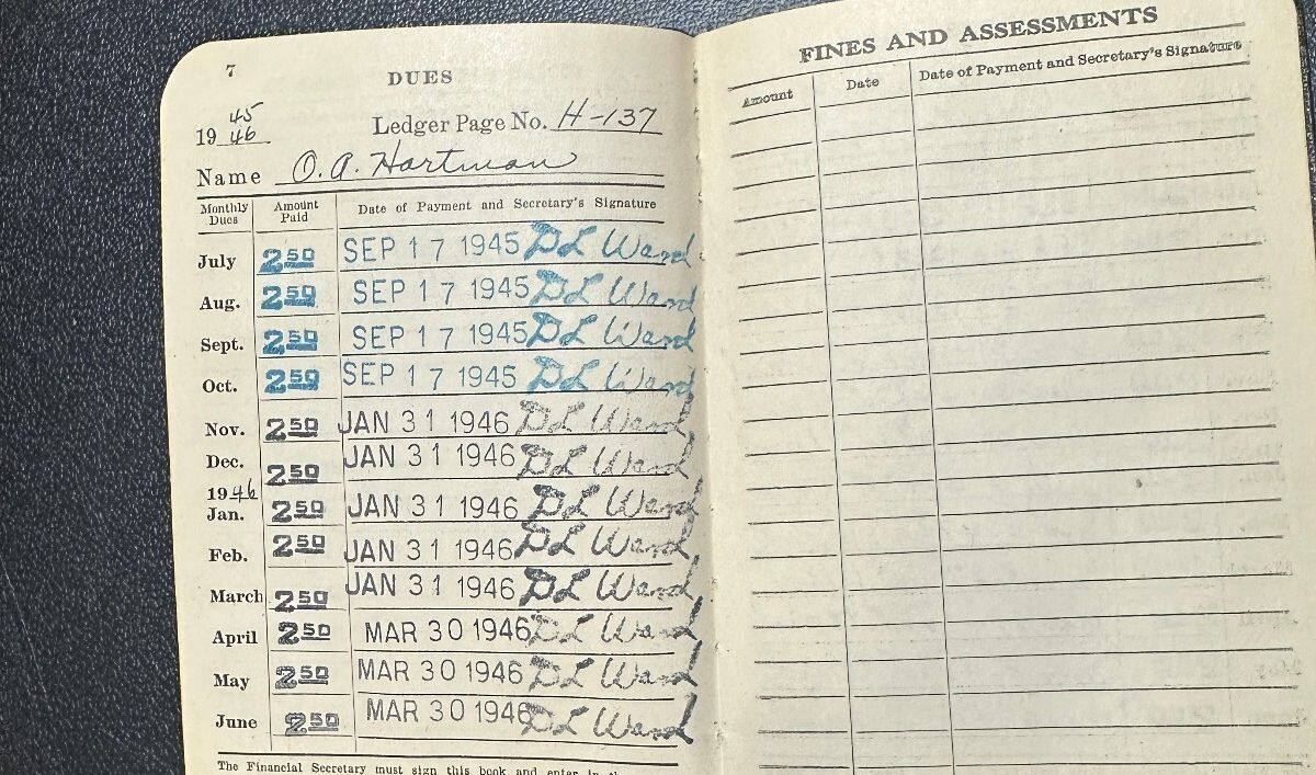 1944 Carpenters Union Dues Book Local 1323 Monterey CA
