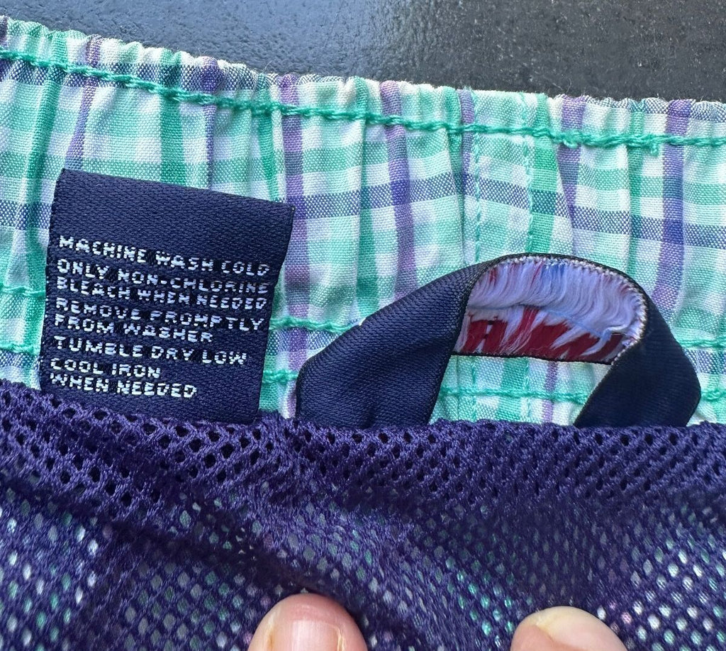 Polo Sport Plaid Swim Trunks L Purple Green Lined