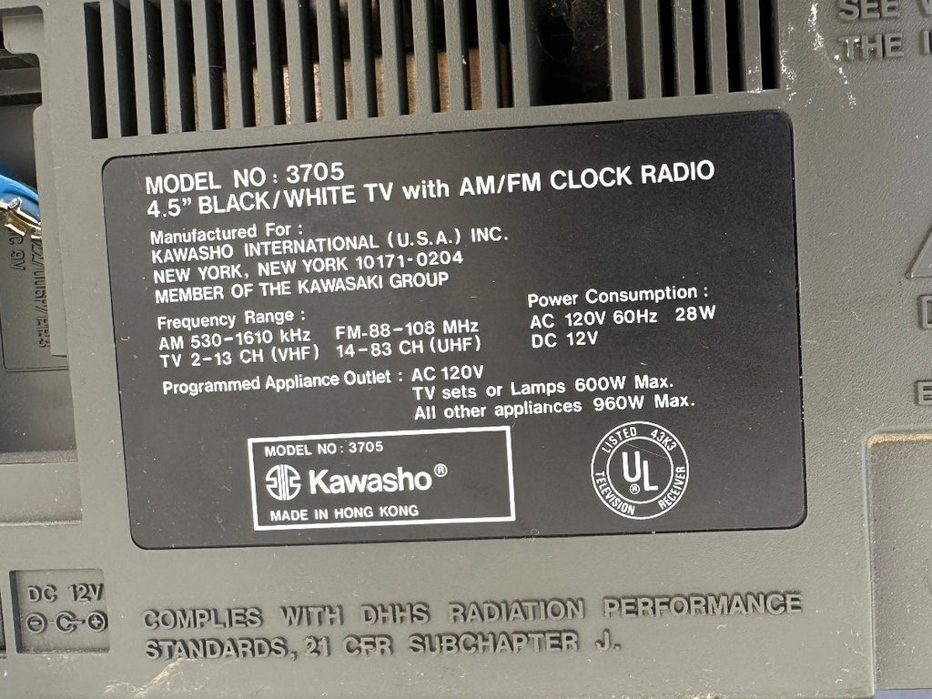 Kawasho 3705 4.5" B&W TV AM/FM Alarm Clock