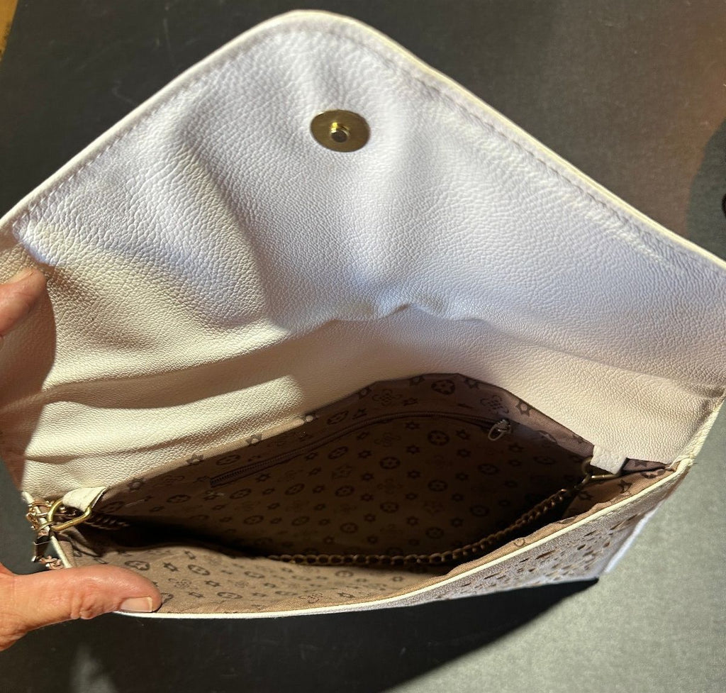 White Gold Laser Cut Envelope Clutch Purse